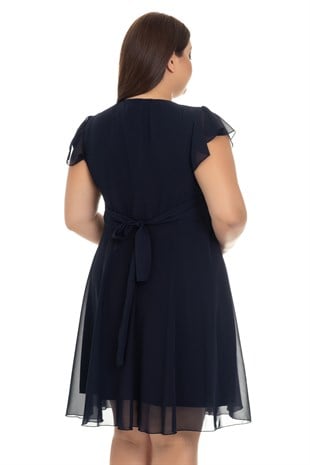 969300 KISA KOL KRUV.YAKA ŞİFON KISA ELBİSE