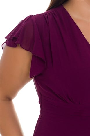 969300 KISA KOL KRUV.YAKA ŞİFON KISA ELBİSE