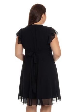 969300 KISA KOL KRUV.YAKA ŞİFON KISA ELBİSE