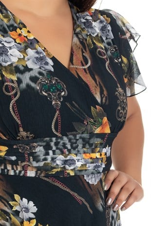 969330 BB KISA KOL KRUV.YAKA ÇİÇEKLİ KISA ELBİSE