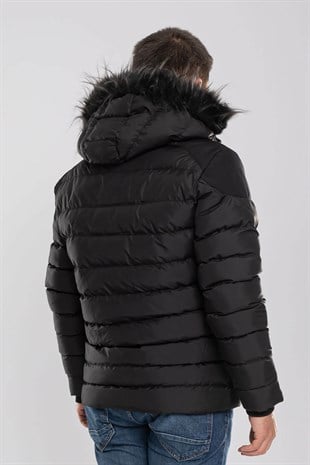 99375-205 Erkek Slimfit Kapşonlu İçi Polar Kısa Şişme Mont