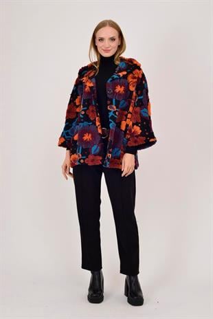 A0026 Yaprak Desen Düğmeli Keçe Kaban