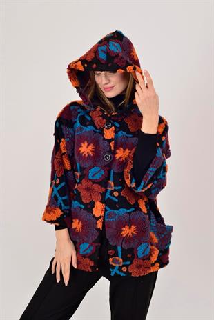 A0026 Yaprak Desen Düğmeli Keçe Kaban