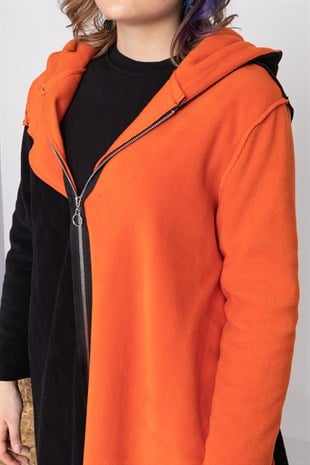 AN2155- 2 Renkli Kapşonlu Polar Sweatshirt