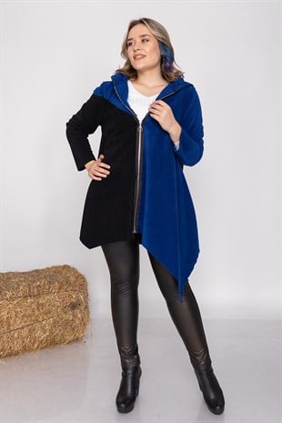 AN2155- 2 Renkli Kapşonlu Polar Sweatshirt