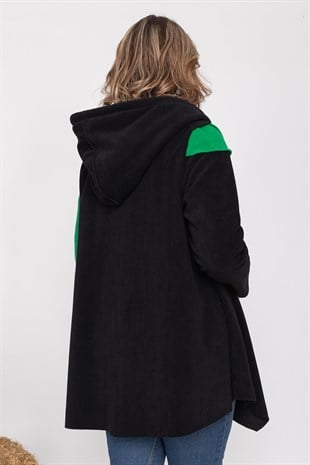 AN2155- 2 Renkli Kapşonlu Polar Sweatshirt