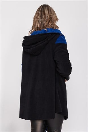AN2155- 2 Renkli Kapşonlu Polar Sweatshirt