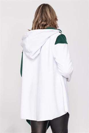 AN2155- 2 Renkli Kapşonlu Polar Sweatshirt