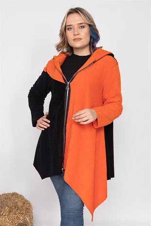 AN2155- 2 Renkli Kapşonlu Polar Sweatshirt