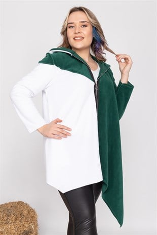 AN2155- 2 Renkli Kapşonlu Polar Sweatshirt