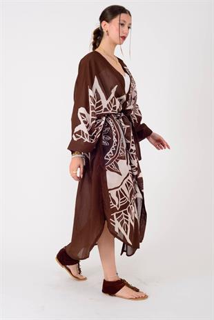 AN4013 Mandala Desen Ham Sırt Nakışlı Uzun Kimono