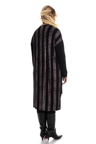 B64190 Asimetrik Desen Simli Viscon Elbise