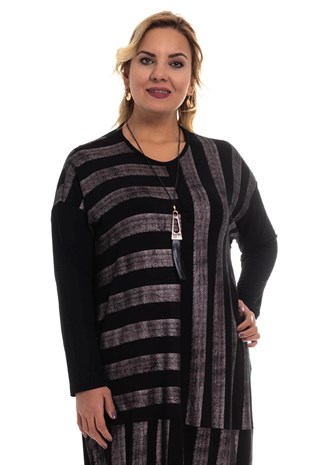 B64190 Asimetrik Desen Simli Viscon Elbise