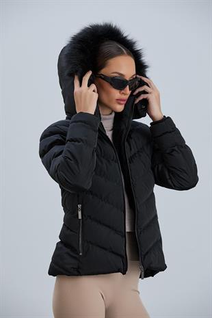 BESTE Slimfit Kapüşonlu İçi Kürklü Kısa Mont