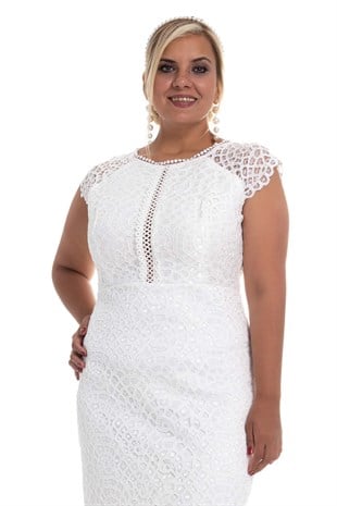 D-998 BB Önü Transparan Güpür Kısa Nikah Elbisesi