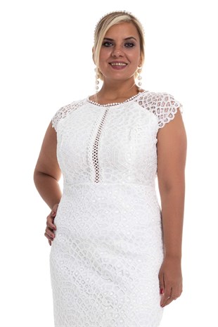 D-998 BB Önü Transparan Güpür Kısa Nikah Elbisesi