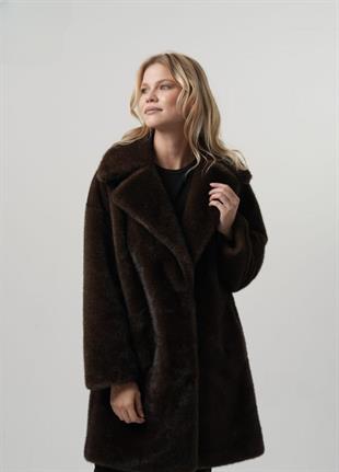 DONNA Ceket Yaka Düğmeli Uzun Kürklü Kadın Mont