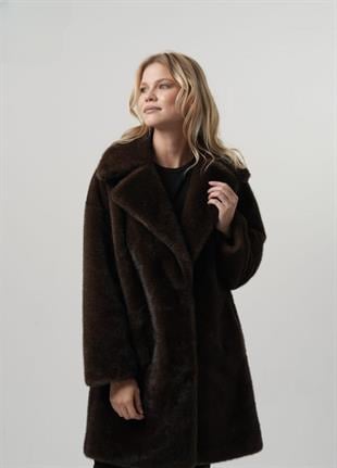 DONNA Ceket Yaka Düğmeli Uzun Kürklü Kadın Mont