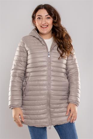 HV871 Fermuarlı İçi Peluş Kapitone Çift Taraflıı Uzun Mont