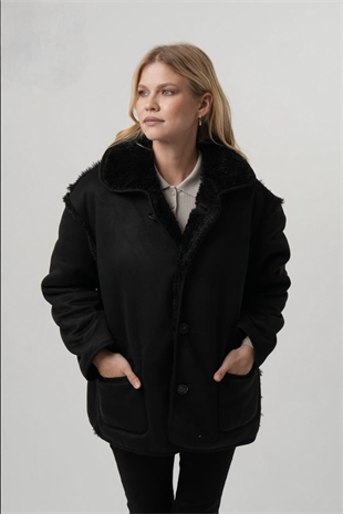 JEAN İçi Kürklü Düğmeli Nubuk Kadın Mont