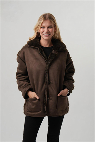 JEAN İçi Kürklü Düğmeli Nubuk Kadın Mont