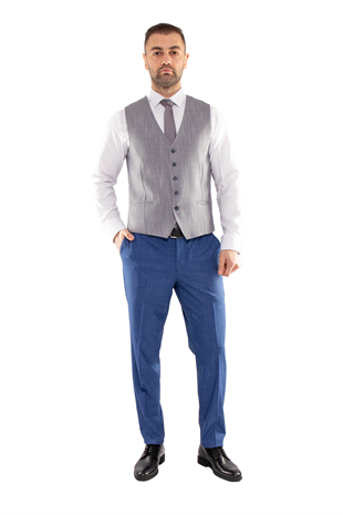 JK36SF02M164 Slimfit 6 Drop Kareli Yelekli Takım Elbise