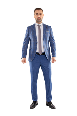 JK36SF02M164 Slimfit 6 Drop Kareli Yelekli Takım Elbise