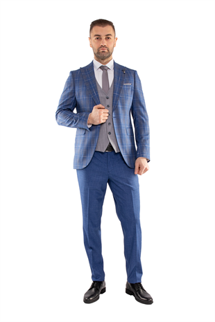 JK36SF02M164 Slimfit 6 Drop Kareli Yelekli Takım Elbise