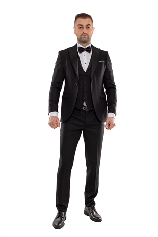 JK36SF18M001 Slimfit 6 Drop Papyonlu Çıkma Yaka Yelekli Damatlık