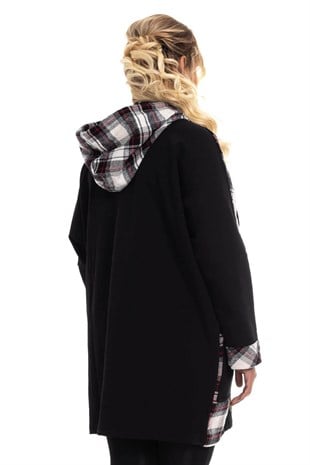 JOY640 Ekose Desen Kapşonlu Tunik