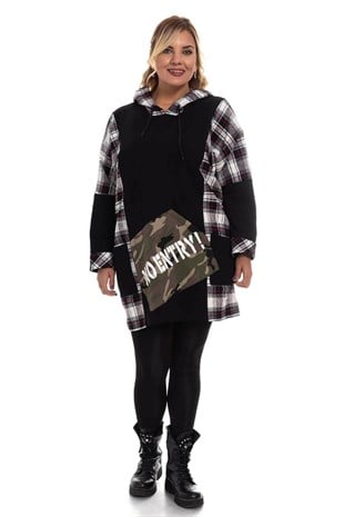 JOY640 Ekose Desen Kapşonlu Tunik