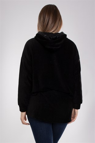 JY147 Yıldız Desen Kadife Kapüşonlu Kadın Sweat