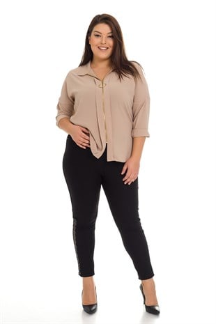 K141 DİZ ALTI YANLARI DANTELLİ TAYT PANTOLON