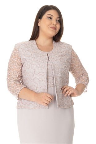 M-578 BONCUK İŞLEME DANTEL ELBİSE CEKET TAKIM
