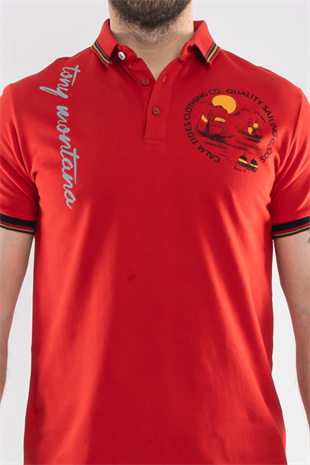 PL-2440 Penye Lacost Polo Yaka Gemi Baskılı Pamuk Tshirt