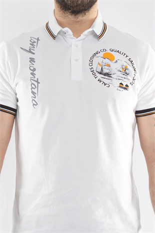 PL-2440 Penye Lacost Polo Yaka Gemi Baskılı Pamuk Tshirt