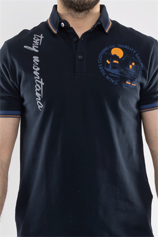 PL-2440 Penye Lacost Polo Yaka Gemi Baskılı Pamuk Tshirt