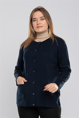 T28063 Cepli Düğmeli Büyük Beden Kısa Kadın Hırka