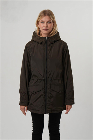 VİOLET Kapüşonlu Bele Bağcıklı İçi Peluş Kürklü Kadın Mont