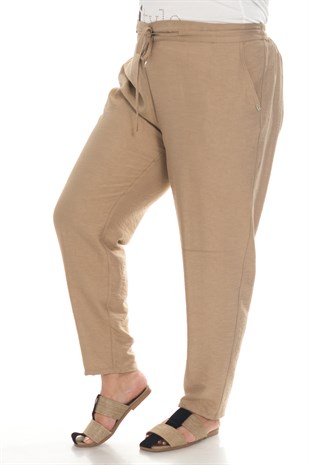 VV1921 BELİ LASTİKLİ KRİNKIL KUMAŞ PANTOLON