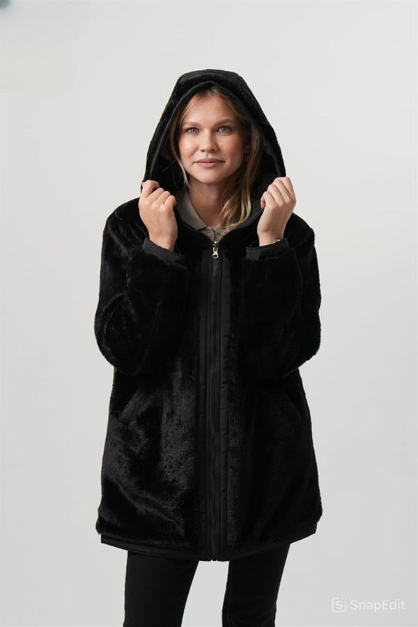 VİOLET Kapüşonlu Bele Bağcıklı İçi Peluş Kürklü Kadın Mont