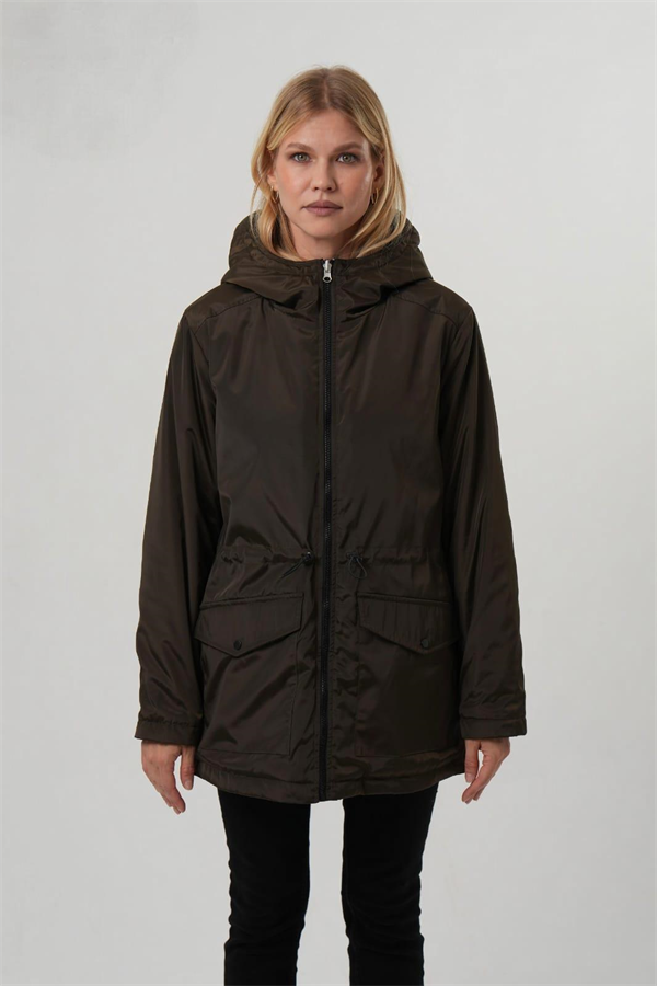 VİOLET Kapüşonlu Bele Bağcıklı İçi Peluş Kürklü Kadın Mont