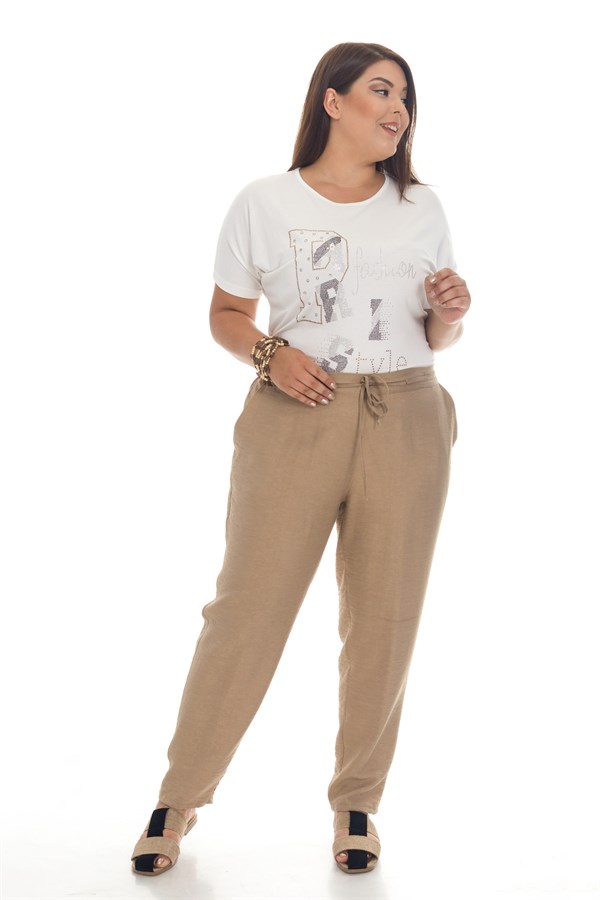 VV1921 BELİ LASTİKLİ KRİNKIL KUMAŞ PANTOLON