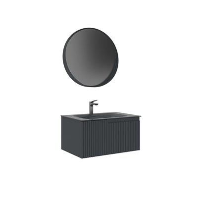 Moonlight 70 cm Tek Çekmeceli Cam Lavabolu Banyo Dolabı Takımı