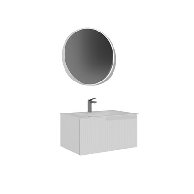 Moonlight 70 cm Tek Çekmeceli Cam Lavabolu Banyo Dolabı Takımı