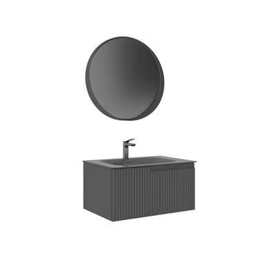 Moonlight 70 cm Tek Çekmeceli Cam Lavabolu Banyo Dolabı Takımı