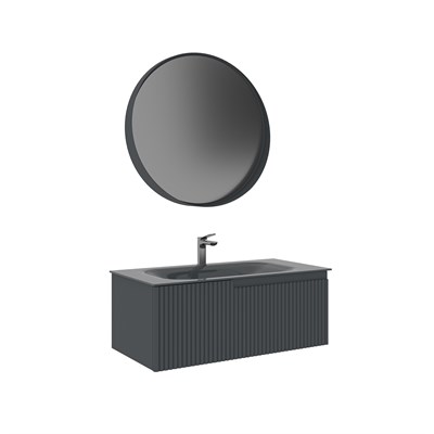 Moonlight 90 cm Tek Çekmeceli Cam Lavabolu Banyo Dolabı Takımı
