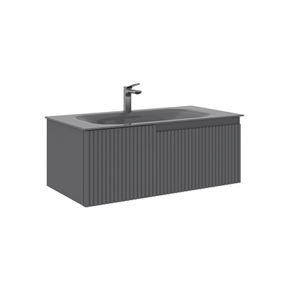 Moonlight 90 cm Tek Çekmeceli Cam Lavabolu Banyo Alt Dolabı