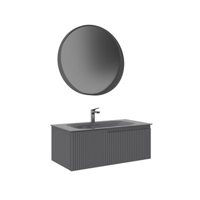 Moonlight 90 cm Tek Çekmeceli Cam Lavabolu Banyo Dolabı Takımı