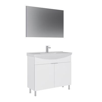 Purus 100 cm Ayaklı Banyo Dolabı Takımı (Düz Aynalı)
